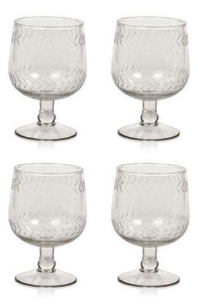 Zodax Tuscan Etched Set of 4 Wine Glasses in Clear/White at Nordstrom Rack