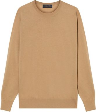 Brooks Brothers Merino Wol Trui met Ronde Hals - Heren - Ronde hals truien - Bruin - XL - Wol - Truien & Vesten
