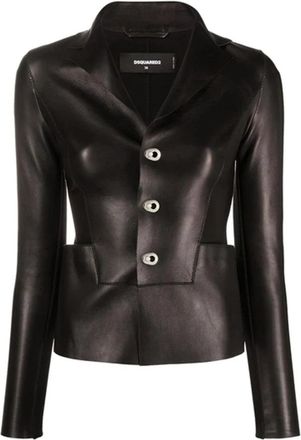 Dsquared2 Leren jas met Slim Fit - Dames - Leren en Su&egrave;de Jassen - Zwart - L - Leer - Jassen