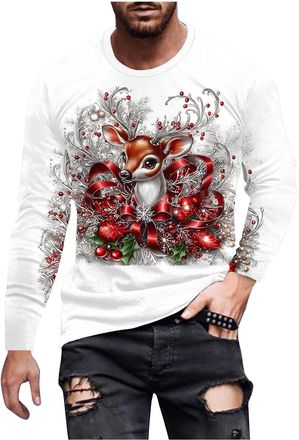 Generic mens xmas jumper Christmas Jumper for Mens Ugly Reindeer Santa Claus Shirts Crewneck Long Sleeve Pullover Graphic Printed Xmas Sweatshirts Funny Festi