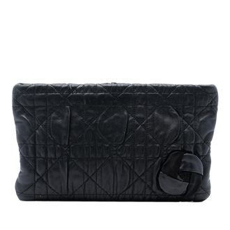 Dior Tweedehands Kalfsleren Cannage Roze Clutch