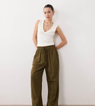 Nobody's Child Fosse - Pantaloni in misto lino kaki-Verde