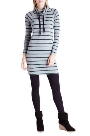 Kensie Brushed Striped Long Sleeve Turtleneck Dress In Grey Combo