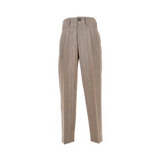Ami Gestreepte wollen broek met dubbele plooi - Dames - Broeken - Bruin - Maat: M Wol