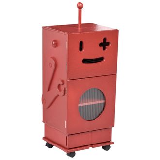 Beliani Armario Infantil Moderno Con Ruedas 3 Estantes 1 Caj&oacute;n Con Peque&ntilde;a Vitrina Motivo Robot Rojo Edgar