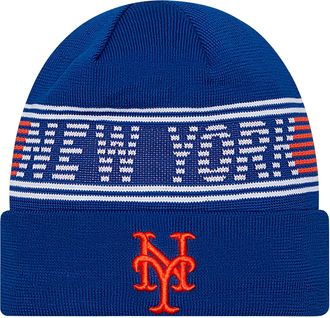 New Era Unisex-Adult MLB Authentic Collection Primary Logo Wordmark Cuffed Beanie Cold Weather Knit Hat, New York Mets - Blue, One size