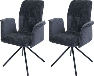 Hhg Hhg - Nunca Usado] Juego De 2 Sillas De Comedor 433, Reposabrazos Giratorio Auto-return, Tela/textil Chenilla (340g/m&sup2;) Oeko-tex, Gris Oscuro