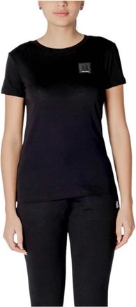 A|X Armani Exchange Tops, Dames, Zwart, XL, Katoen, Logo T-shirt met Korte Mouwen en Ronde Hals