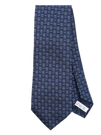 Ferragamo Stropdas met geborduurd logo - Blauw