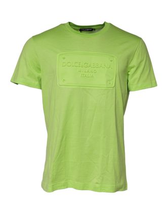 Dolce & Gabbana Mens Green Embossed Logo Cotton Crew Neck T-Shirt