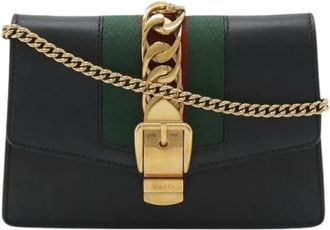 Gucci Pre-owned Sylvie Leder Mini Chain Schoudertas - Dames - Vintage Schoudertas - Zwart - ONE Size - Leer - Vintage