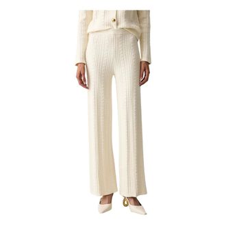 Twinset Broeken, Dames, Beige, M, Wol, Wijde broek