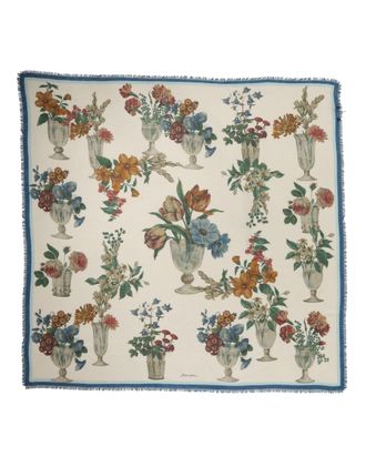 Dolce & Gabbana White Flower Vase Cashmere Stole Wrap 132cm x 128cm Womens Scarf (Pre-Owned)