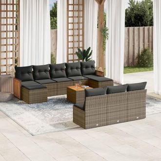 vidaXL Set De Sof&aacute;s De Jard&iacute;n 11 Pzas Y Cojines Rat&aacute;n Sint&eacute;tico Gris Vidaxl
