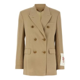 Golden Goose Blazers, female, Beige, 2XS, Double-breasted Blazer with Gold Heraldic Buttons