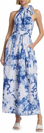 Busayo Folarin Halter Tie-Dyed Maxi Dress In Blue-White