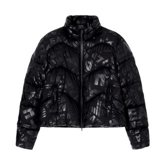 Emporio Armani Emporio Armani Ea7, Jassen, Dames, Zwart, M, Nylon, Nylon Gewatteerde Jas met All-Over Monogramprint