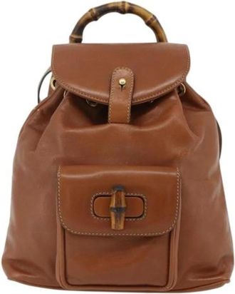 Gucci Pre-owned Vintage Leather Backpack - Dames - Vintage Rugzakken - Bruin - ONE Size - Leer - Vintage