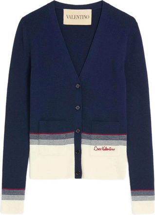 Valentino Garavani Blauwe V-hals Sweater met Voorknoppen - Dames - Vesten - Blauw - L - Wol - Truien & Vesten