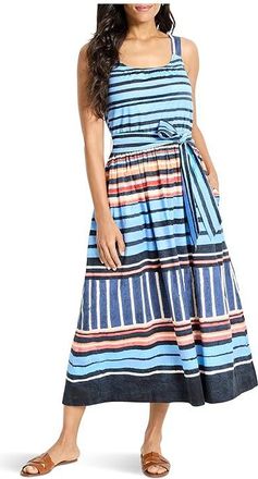 Nic+Zoe Petite Painted Peninsula Sophie Dress Womens Dress Blue : PS, Cotton/Spandex