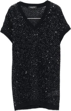 Fabiana Filippi Blue Embellished V Neck T-Shirt