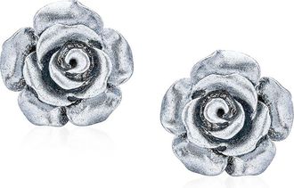 Bling Jewelry 3D Rose Stud Earrings in Silver at Nordstrom Rack