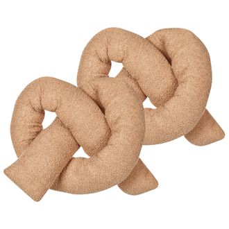 Beliani Conjunto De 2 Cojines Modernos 172 X 14 Cm Tela Afelpada Almohada M&uacute;ltiples Formas Textil Decoraci&oacute;n Accesorios Sala De Estar Dormitorio Marr&oacute;n Claro 