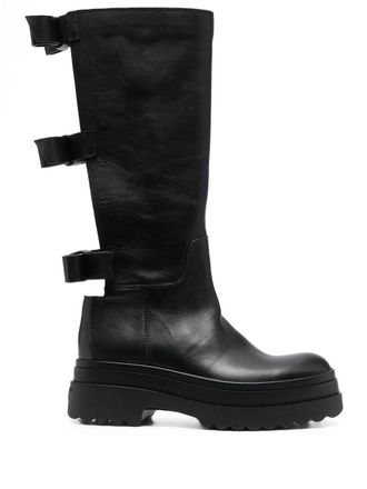 Red(v) bow-embellished knee-high boots - women - Calf Leather/Calf Leather/Rubber - 39 - Black