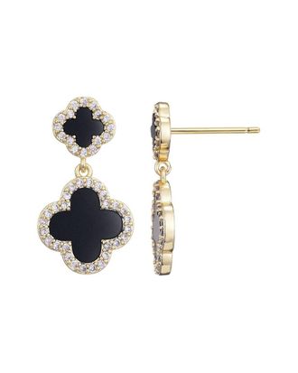 Adornia Adornia 14K Plated Double Black Clover Drop Earrings