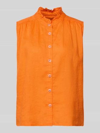 Emily van den Bergh Blusentop aus Leinen mit Stehkragen und Knopfleiste in Orange, Gr&ouml;&szlig;e 36