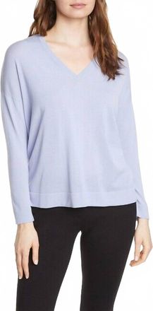 Eileen Fisher V Neck Long Sleeve Tencel Lightweight Sweater In Blue