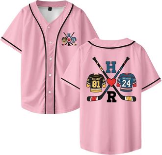 Generic Heated Rivalry Hollander Rozanov Baseball Jersey Shirt V-Neck Unisex Short Sleeve Streetwear Clothes (XL,Pink)