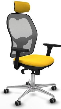 Piqueras y Crespo Piqueras Y Crespo - Jorquera Sincro Malla Gris Similpiel Amarillo Brazos 3d Base Aluminio Cabecero 2d Ruedas 65mm Engomada