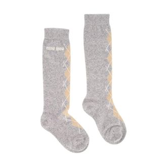 Miu Miu Wool Cashmere Blend Socks - female - Miu Miu - Socks - Gray - L - Underwear
