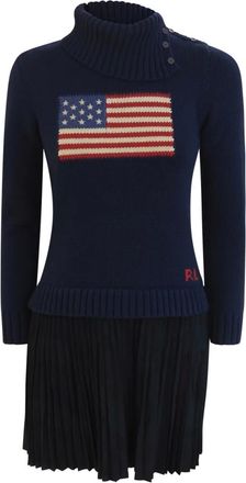 Ralph Lauren Kleedjes, Dames, Blauw, M, Katoen, USA Flag Knit Dress
