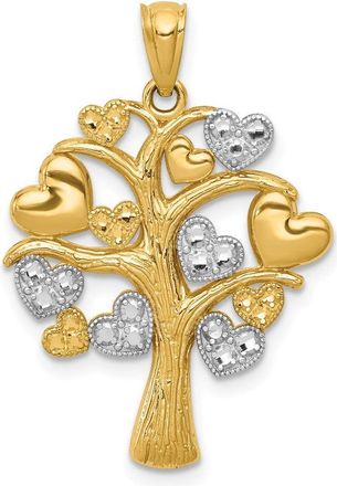 Diamond2Deal 14k Yellow Gold White Rhodium Polished Hearts Tree Pendant