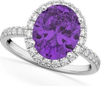 Allurez Oval Cut Halo Amethyst & Diamond Engagement Ring 14K in 2.91Ct/white Gold at Nordstrom, Size 8.5