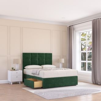Sloomy Jasmine Plush Velvet Memory Foam Bed Set With 4 Drawers, Mattress & Headboard in Emerald | Size: Small Double