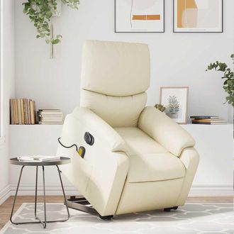 vidaXL Sill&oacute;n De Masaje Elevable El&eacute;ctrico Cuero Sint&eacute;tico Crema Vidaxl