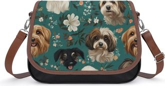 Generic Dogs And Flowers Crossbody Bags for Women Fashion Leather Shoulder Handbags With Adjustable Strap