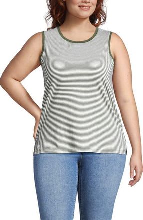 Lands End Plus Size Supima Cotton Crew Neck Tank in Sage Micro Stripe at Nordstrom, Size 3X
