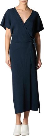 Roberto Collina Navy Wrap Jurk - Dames - Wikkelkleedje - Blauw - S - Kleedjes