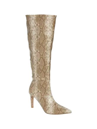 Billini Womens Bourbon Python-Embossed Knee-High Boots In Cream