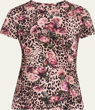 L'agence Ressi Short-Sleeve Floral Leopard Tee