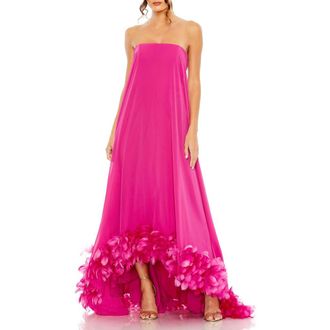 Mac Duggal Womens Chiffon Strapless High Low Feather Hem Gown in Fuchsia at Nordstrom, Size 16