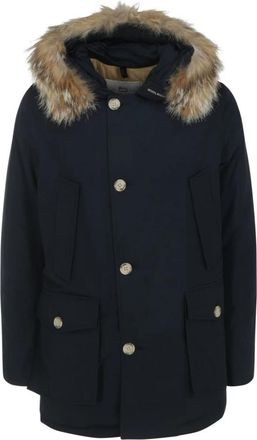 Woolrich Blauwe Faux-Fur Trim Hoodiejas - Heren - Parka Jassen - Blauw - L - Nepbont - Jassen