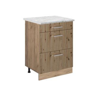 Vicco Mueble Bajo De Cocina R-line, Roble Artesanal, 60 Cm Et M&aacute;rmol