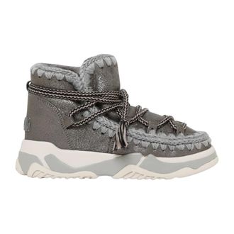 Mou Schoenen, Dames, Bruin, 39 EU, Leer, Grijze Vetersneakers met Warm Design