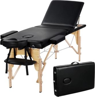 Yaheetech Lettino Massaggio Portatile Pieghevole a 3 Zone in Legno Faggio per Fisioterapia Portata 250 kg Altezza Regolabile Poggiatesta e Braccioli Rimovibili