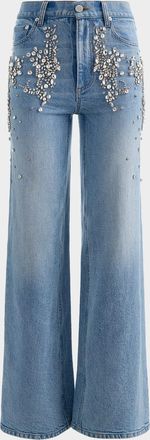 Alice & Olivia Chic Embellished Wide-Leg Jeans